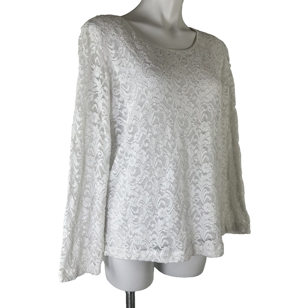 Chicos Lace Long Sleeve White Cottagecore Romantic Pullover Top Womens 3 US XL
